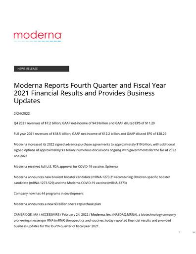 Thumbnail Moderna
 Quarterly Report 2021-q4