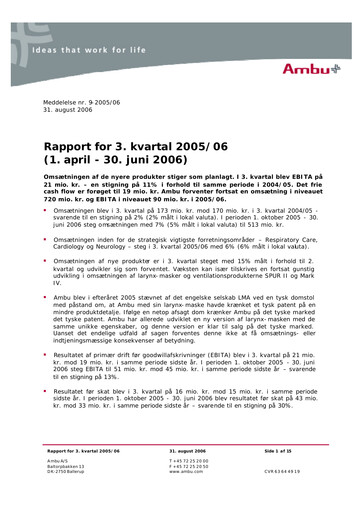 Thumbnail Ambu Quarterly Report 2005-q3