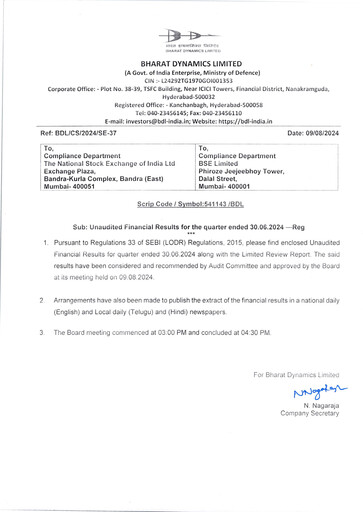 Miniature Bharat Dynamics
 Rapport trimestriel 2024-q1