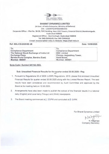 Miniature Bharat Dynamics
 Rapport trimestriel 2025-q1