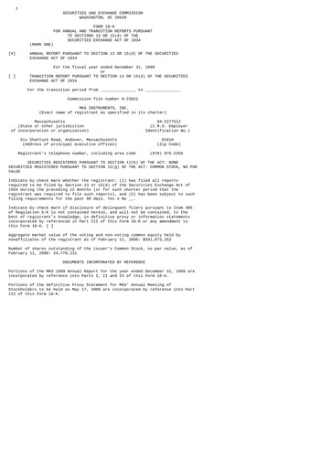 Miniature MKS Instruments Rapport annuel 1999
