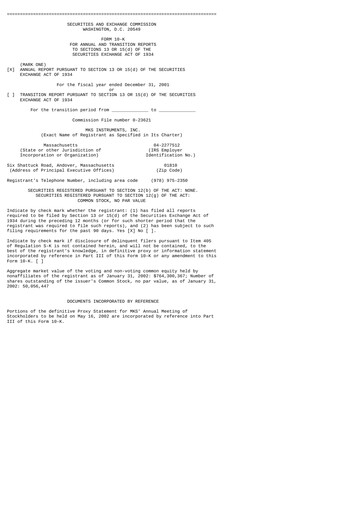Miniature MKS Instruments Rapport annuel 2001