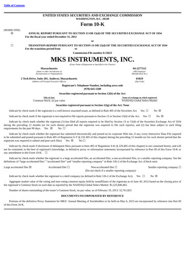 Miniature MKS Instruments Rapport annuel 2012