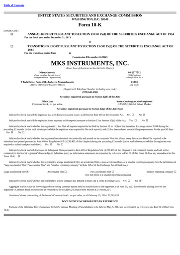 Miniature MKS Instruments Rapport annuel 2013