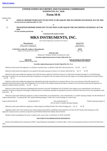 Miniature MKS Instruments Rapport annuel 2015
