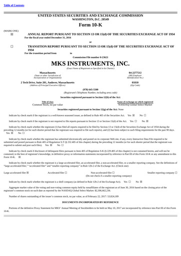 Miniature MKS Instruments Rapport annuel 2016