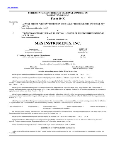 Miniature MKS Instruments Rapport annuel 2017