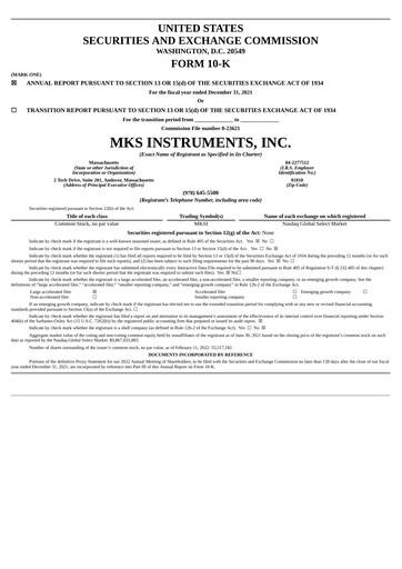 Miniature MKS Instruments Rapport annuel 2021
