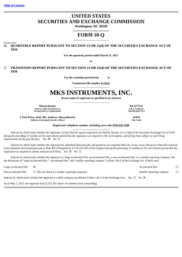 Thumbnail MKS Instruments Quarterly Report 2012-q1