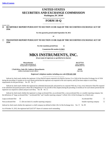 Thumbnail MKS Instruments Quarterly Report 2012-q3