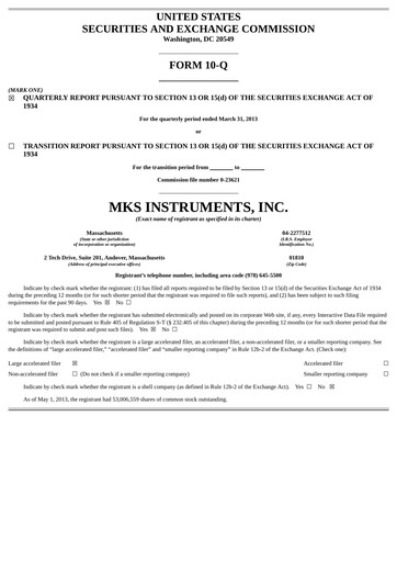 Thumbnail MKS Instruments Quarterly Report 2013-q1