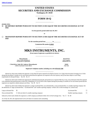Thumbnail MKS Instruments Quarterly Report 2013-q2