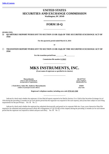 Thumbnail MKS Instruments Quarterly Report 2014-q1