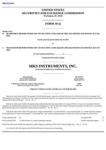 Thumbnail MKS Instruments Quarterly Report 2014-q2