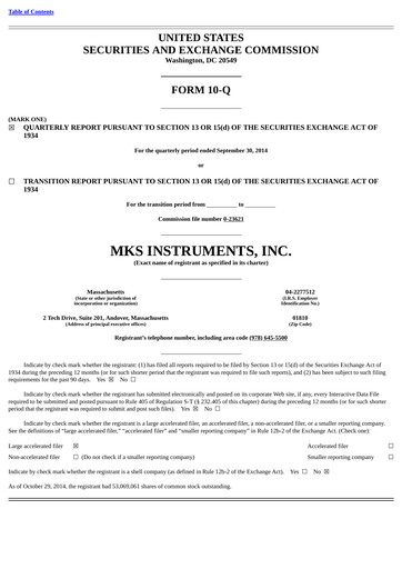Thumbnail MKS Instruments Quarterly Report 2014-q3