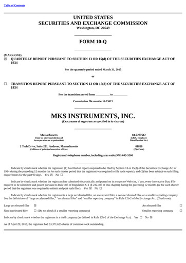 Thumbnail MKS Instruments Quarterly Report 2015-q1