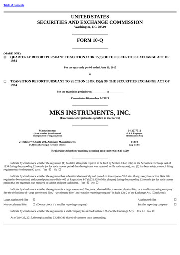 Thumbnail MKS Instruments Quarterly Report 2015-q2