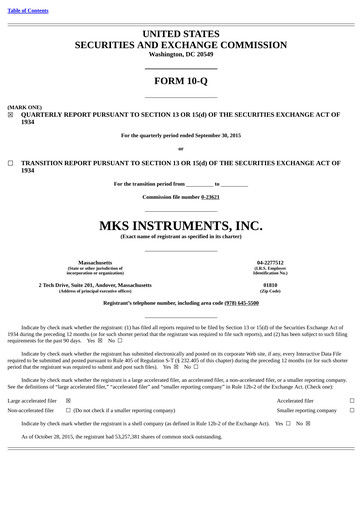 Thumbnail MKS Instruments Quarterly Report 2015-q3