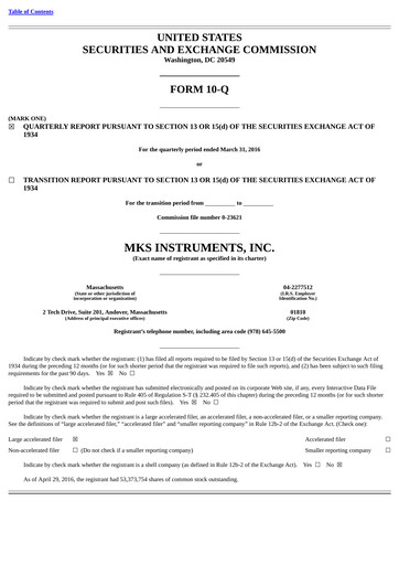 Thumbnail MKS Instruments Quarterly Report 2016-q1