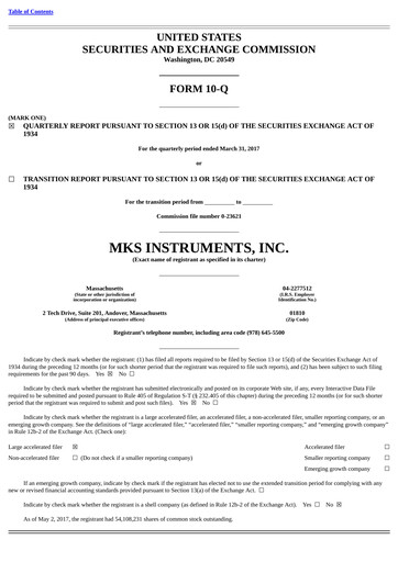 Thumbnail MKS Instruments Quarterly Report 2017-q1