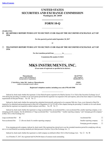 Thumbnail MKS Instruments Quarterly Report 2017-q3