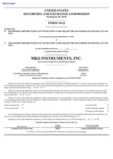 Thumbnail MKS Instruments Quarterly Report 2019-q1
