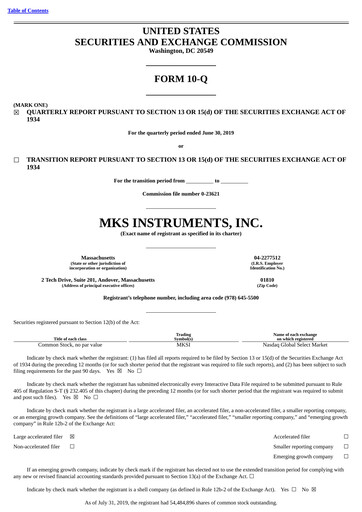 Thumbnail MKS Instruments Quarterly Report 2019-q2