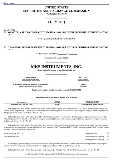 Thumbnail MKS Instruments Quarterly Report 2019-q3