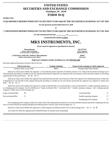 Thumbnail MKS Instruments Quarterly Report 2020-q1