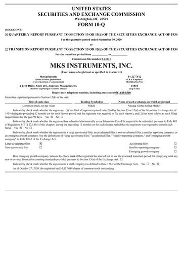 Thumbnail MKS Instruments Quarterly Report 2020-q3