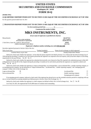 Thumbnail MKS Instruments Quarterly Report 2021-q2