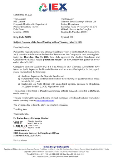 Thumbnail Indian Energy Exchange
 Financial Statement 2020-2021