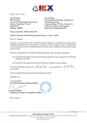 Thumbnail Indian Energy Exchange
 Quarterly Report 2019-q1