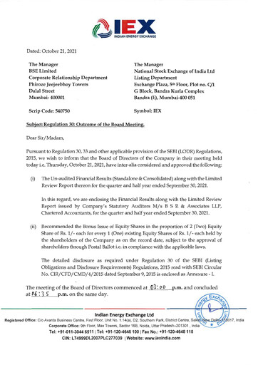 Thumbnail Indian Energy Exchange
 Quarterly Report 2021-q2