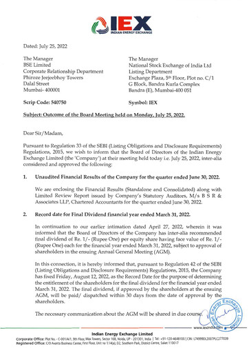 Thumbnail Indian Energy Exchange
 Quarterly Report 2022-q1