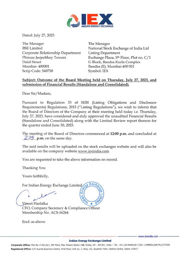 Thumbnail Indian Energy Exchange
 Quarterly Report 2023-q1