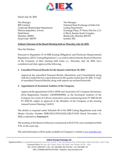 Thumbnail Indian Energy Exchange
 Quarterly Report 2025-q1