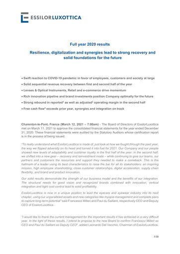 Thumbnail EssilorLuxottica Financial Statement 2020