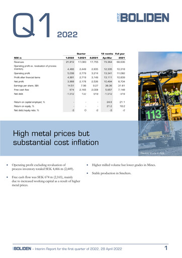Thumbnail Boliden Quarterly Report 2022-q1