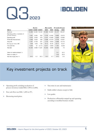 Thumbnail Boliden Quarterly Report 2023-q3