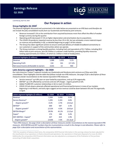 Thumbnail Millicom Quarterly Report 2020-q1