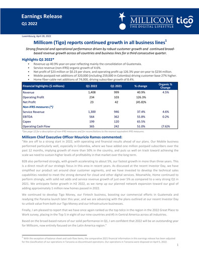 Thumbnail Millicom Quarterly Report 2022-q1