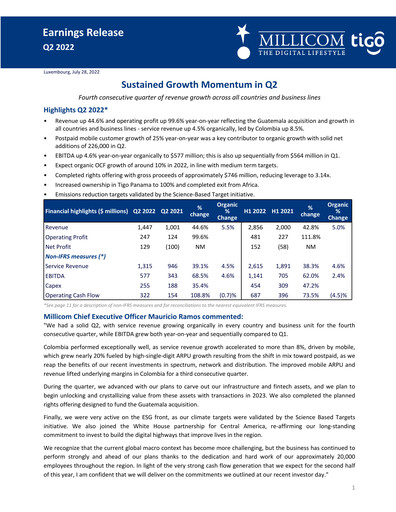Thumbnail Millicom Quarterly Report 2022-q2