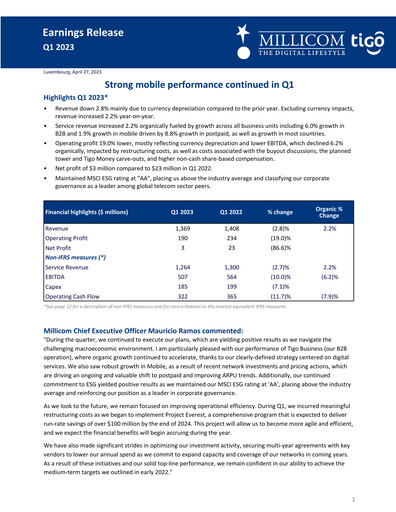Thumbnail Millicom Quarterly Report 2023-q1
