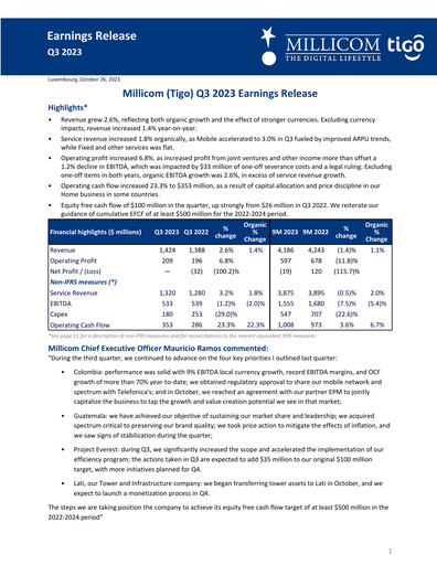 Thumbnail Millicom Quarterly Report 2023-q3