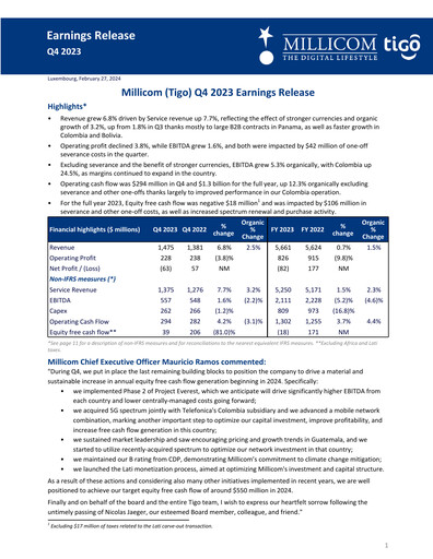 Thumbnail Millicom Quarterly Report 2023-q4