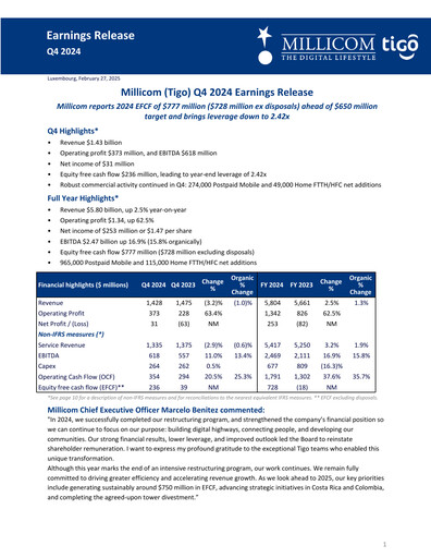 Thumbnail Millicom Quarterly Report 2024-q4