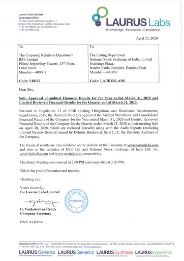 Thumbnail Laurus Labs
 Quarterly Report 2020-q4