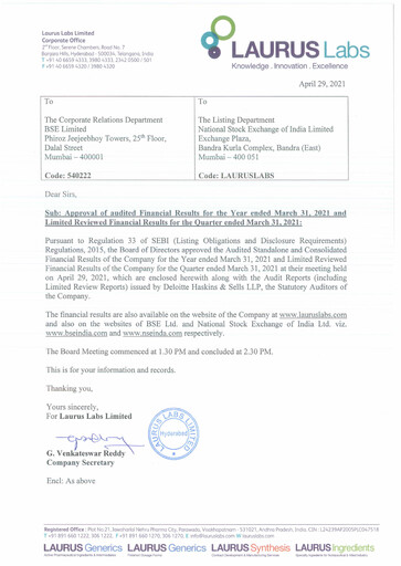 Thumbnail Laurus Labs
 Quarterly Report 2021-q4