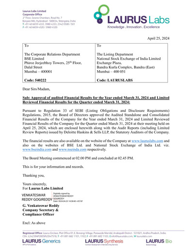Thumbnail Laurus Labs
 Quarterly Report 2024-q4